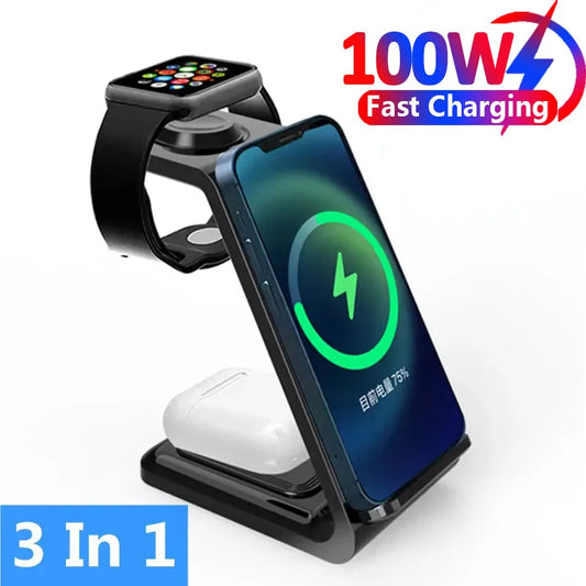 Chargeur Sans Fil 3-en-1 UltraRapide 100W pour Appareils Apple